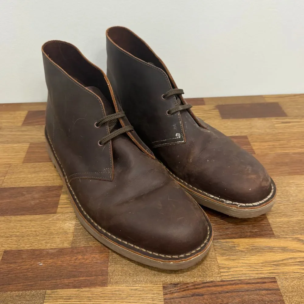 Clarks Mens 14‎ Desert Boot Brown Leather Lug Sole Chukka Boots Low Top Lace EUC